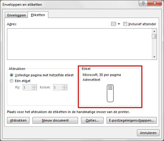 word 2013 etiketten maken met hetzelfde adres